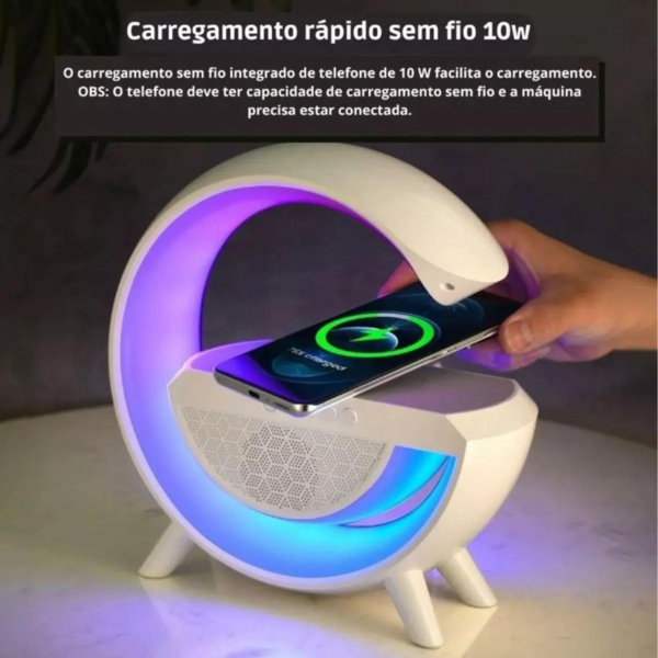 Caixa de Som G-Speaker com Carregador Sem Fio, Bluetooth e Iluminação RGB