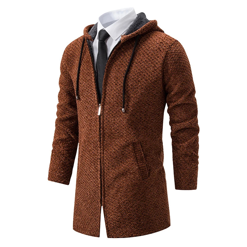 Casaco masculino de lã grossa com capuz, ideal para o frio, perfeita para um estilo casual e quente