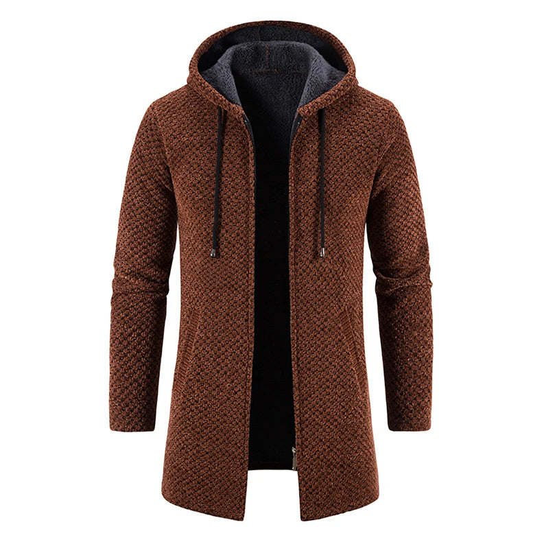 Casaco masculino de lã grossa com capuz, ideal para o frio, perfeita para um estilo casual e quente