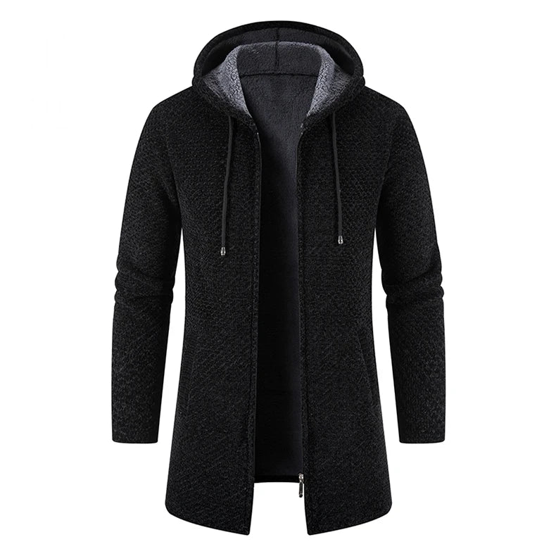 Casaco masculino de lã grossa com capuz, ideal para o frio, perfeita para um estilo casual e quente