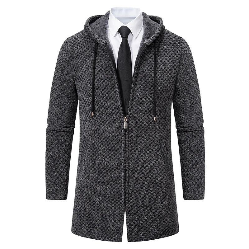 Casaco masculino de lã grossa com capuz, ideal para o frio, perfeita para um estilo casual e quente