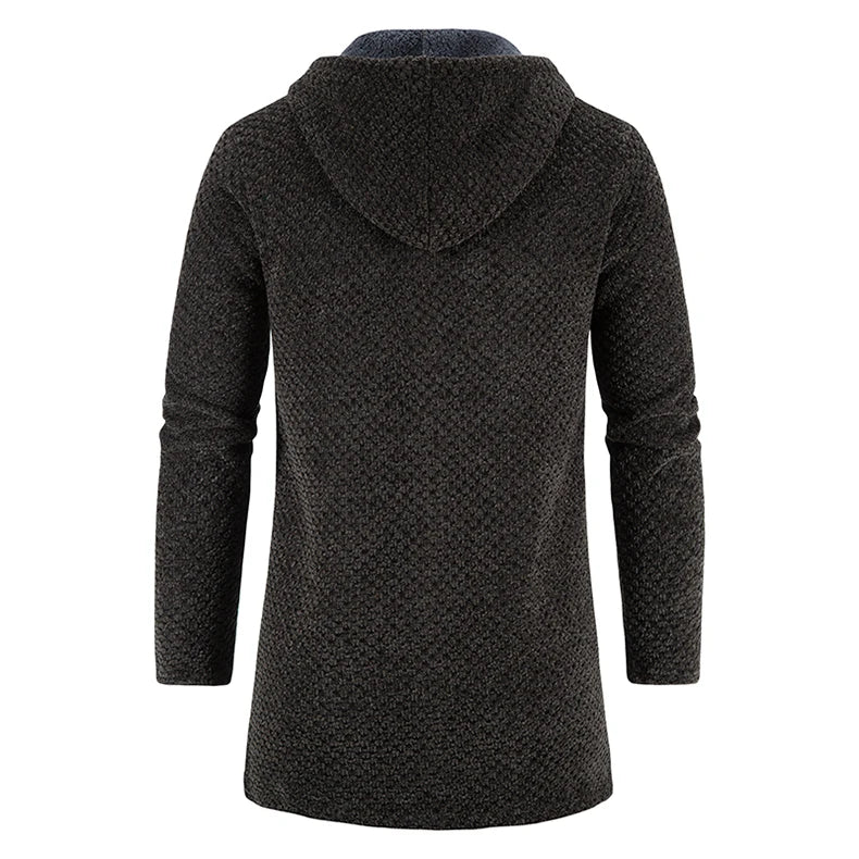 Casaco masculino de lã grossa com capuz, ideal para o frio, perfeita para um estilo casual e quente