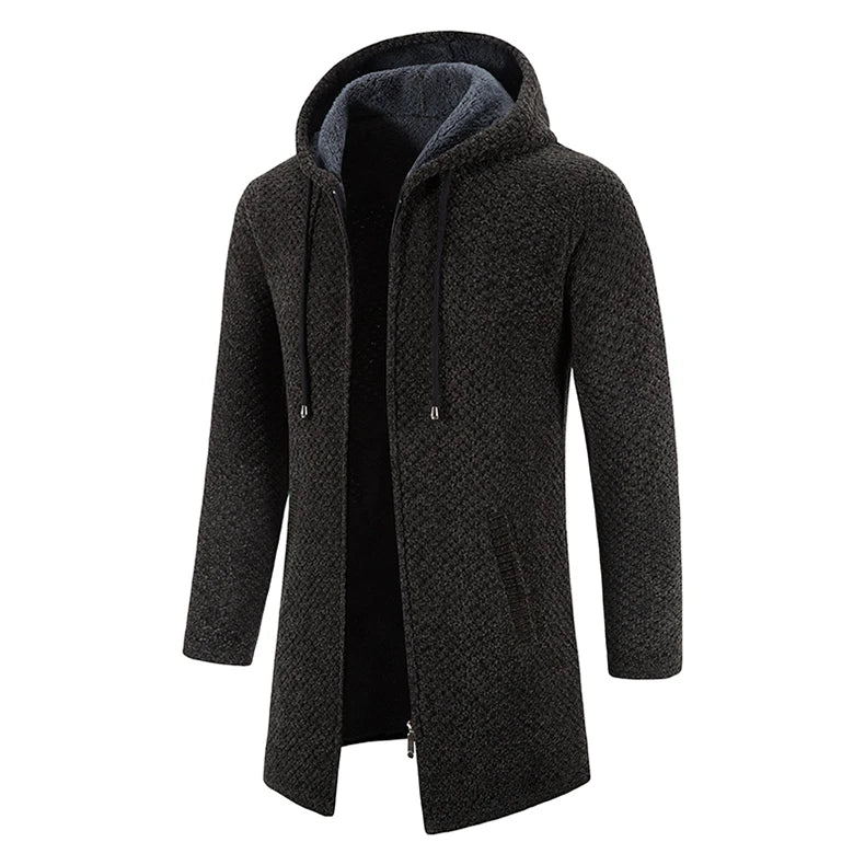 Casaco masculino de lã grossa com capuz, ideal para o frio, perfeita para um estilo casual e quente