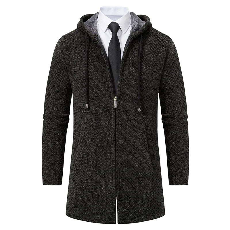 Casaco masculino de lã grossa com capuz, ideal para o frio, perfeita para um estilo casual e quente