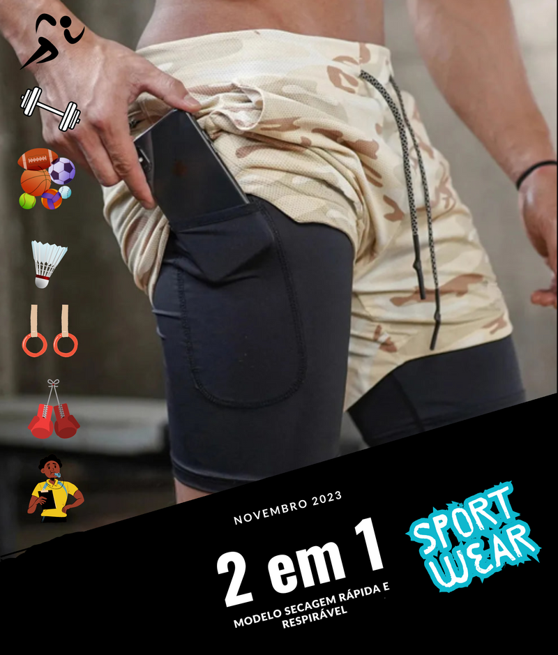 Shorts Para Treino 2 em 1 Esporte Air Effect