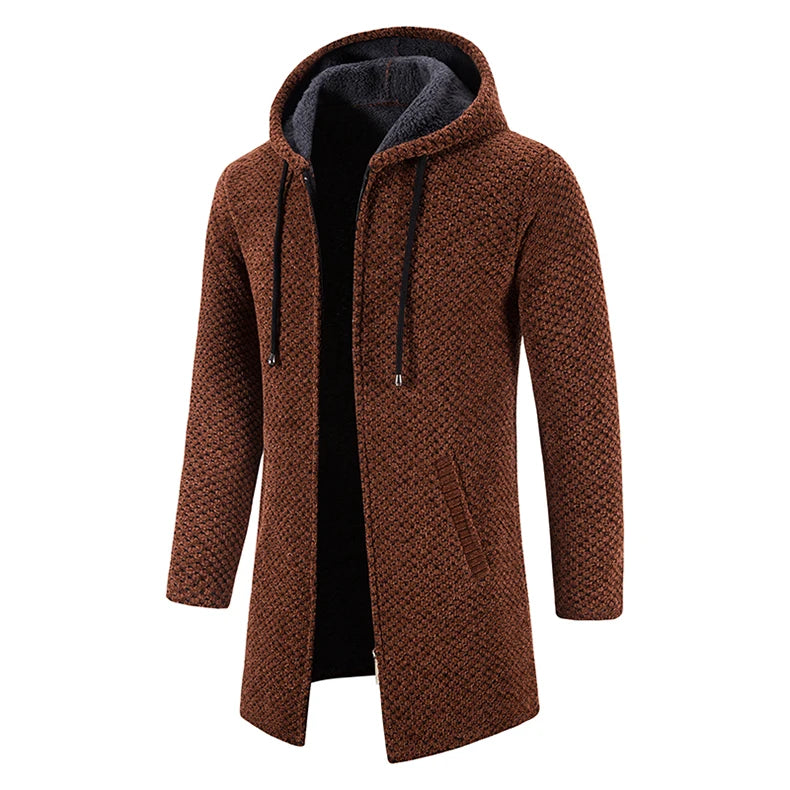 Casaco masculino de lã grossa com capuz, ideal para o frio, perfeita para um estilo casual e quente