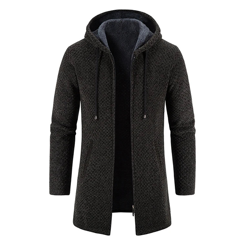 Casaco masculino de lã grossa com capuz, ideal para o frio, perfeita para um estilo casual e quente